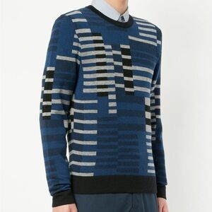 Cerruti 1881 Geometric Knit Sweater Size Medium Blue Gray